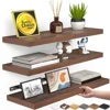 BAYKA 15.7in Floating Shelves, Set of 3, Walnut-Like