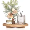 Round wood bathroom counter organizer tray