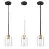 Modern Black/Gold Pendant Lights, 3-Pack, Glass Shade