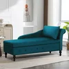 Velvet Chaise Lounge with Armrest and Storage