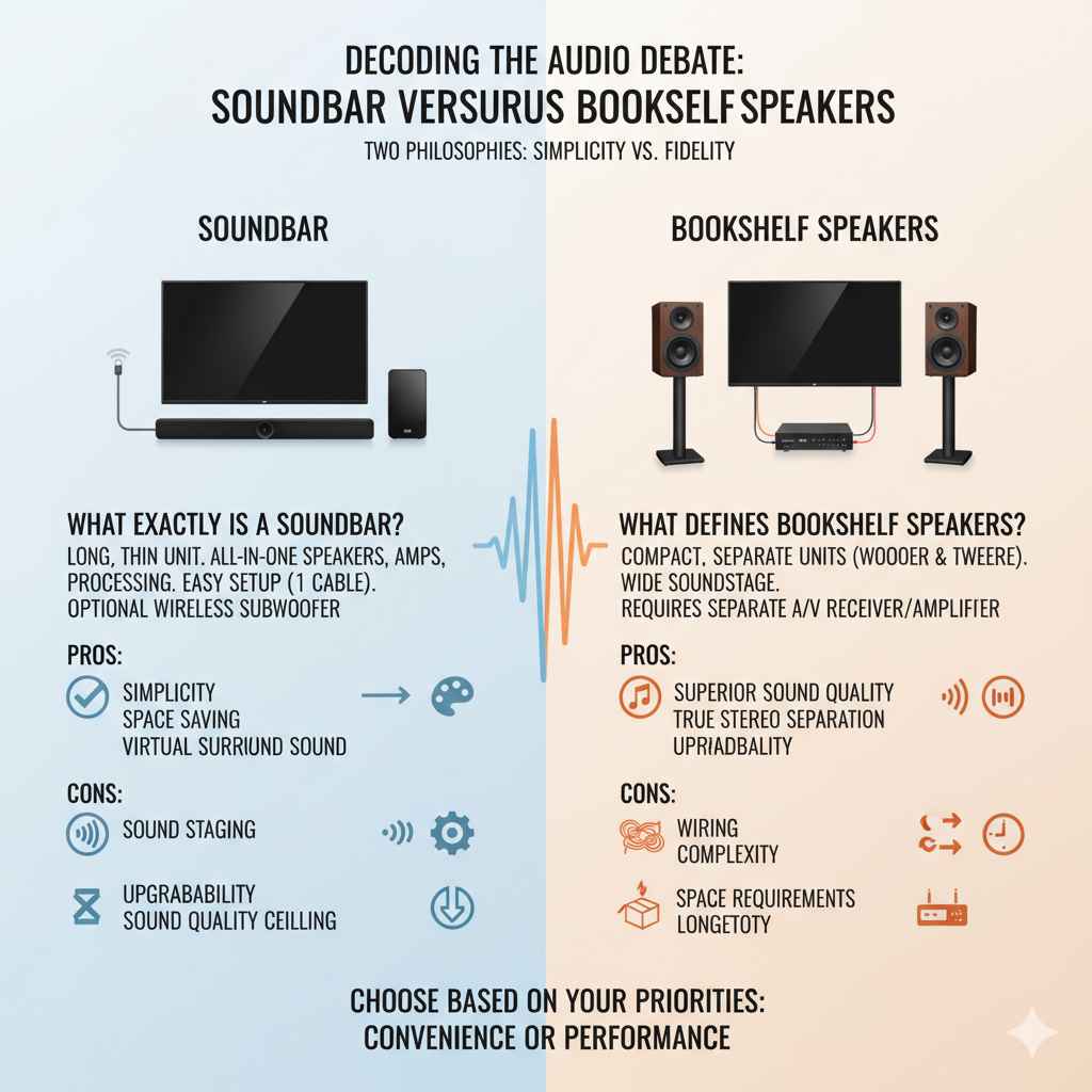 Decoding the Audio Debate Soundbar Versus Bookshelf Speakers
