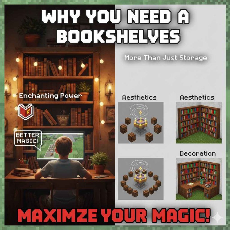 How to Make a Bookshelf in Minecraft: 6 Planks + 3 Books