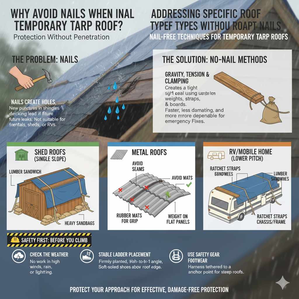 Why Avoid Nails When Installing a Temporary Tarp Roof?