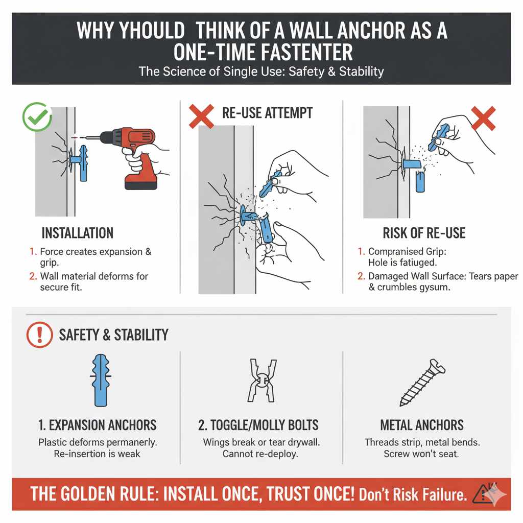Why You Should Think of a Wall Anchor as a One-Time Fastener