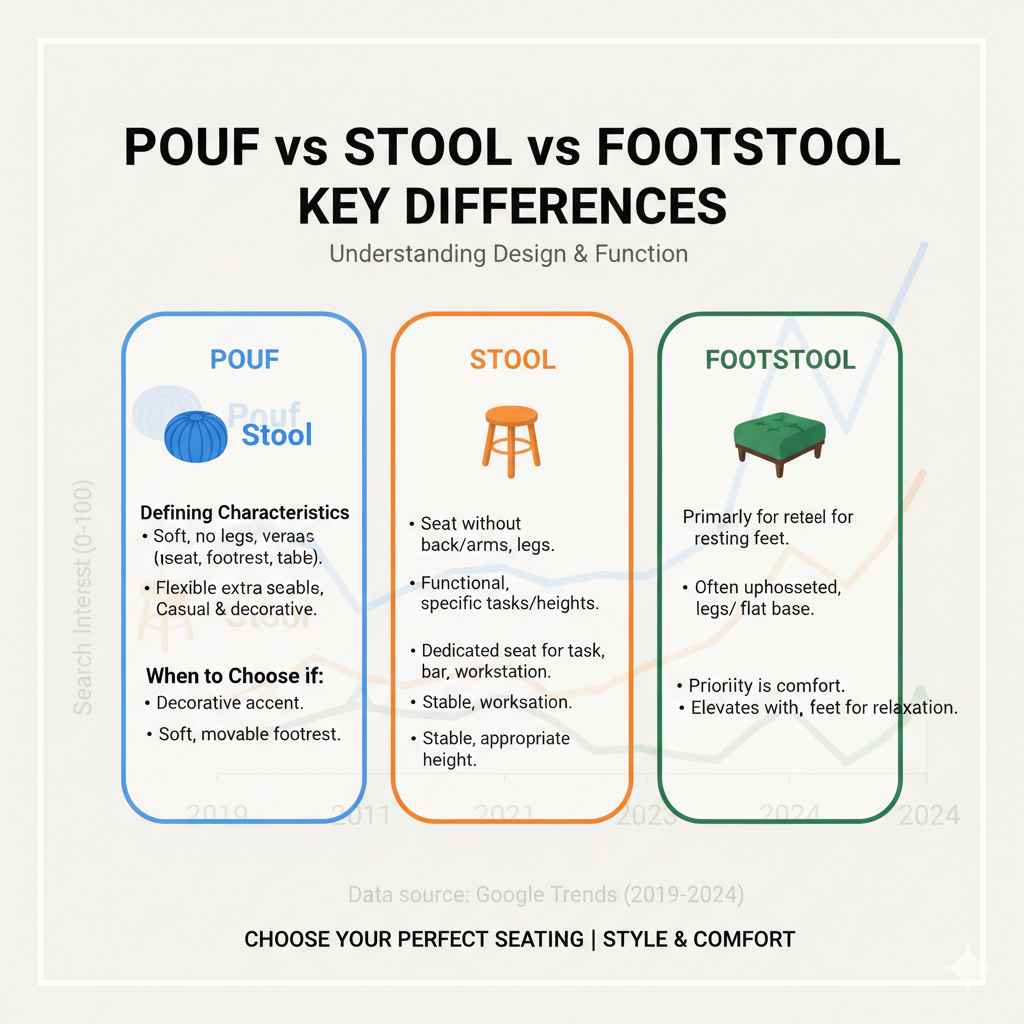 Pouf vs Stool vs Footstool Key Differences