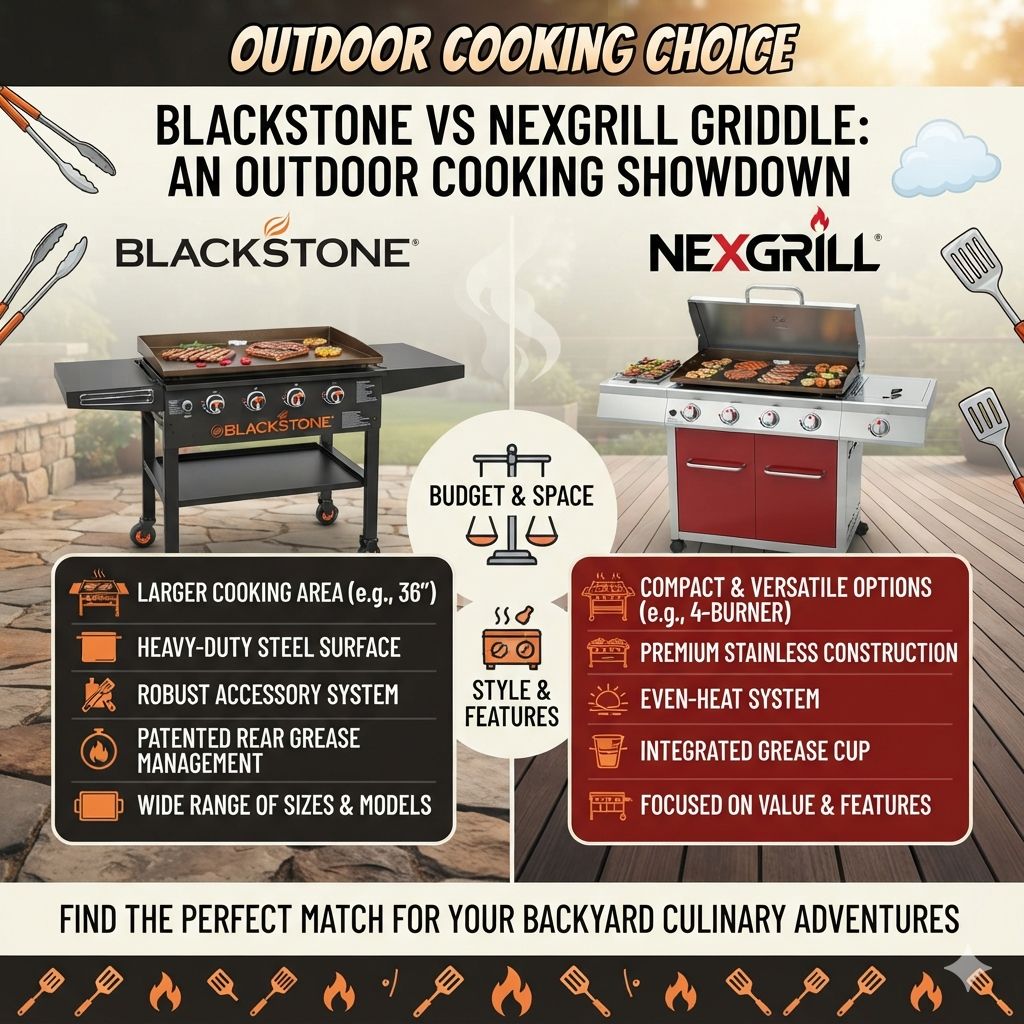 When it comes to outdoor cooking, the choice between a Blackstone griddle vs Nexgrill griddle can be a tough one. Both brands offer robust, versatile cooking surfaces that can elevate your backyard barbecues and culinary adventures. Understanding the nuances between these popular options is key to making an informed decision that suits your cooking style, budget, and space requirements.