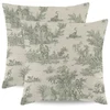 Dark Green Toile Pillow Covers, Set of 2