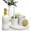 White and Gold Bathroom Accessories Set with Tray
