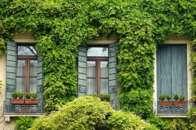 Apartment balcony privacy screen attached to a railing with plants and a chair in natural light.