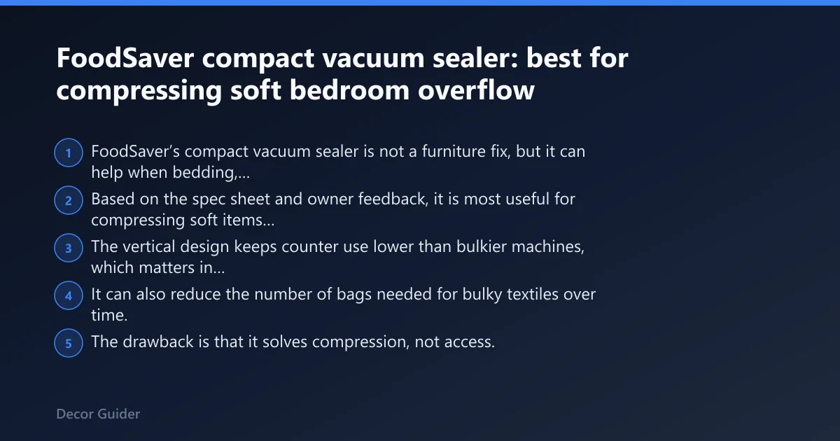 Steps: FoodSaver compact vacuum sealer: best for compressing soft bedroom overflow
