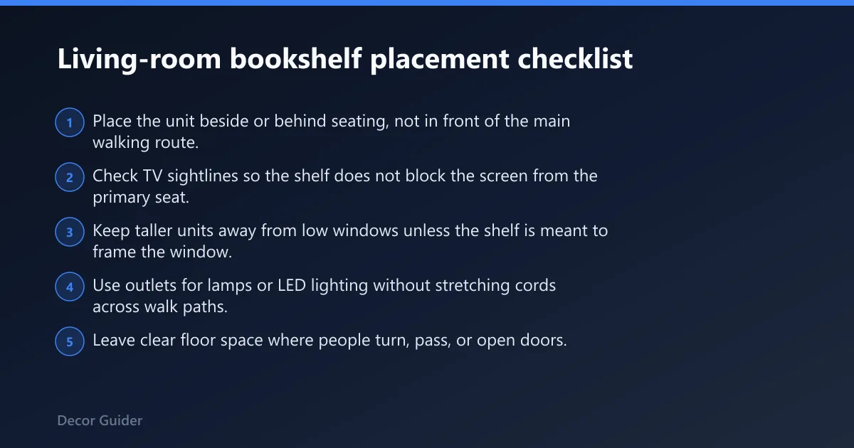 Steps: Living-room bookshelf placement checklist