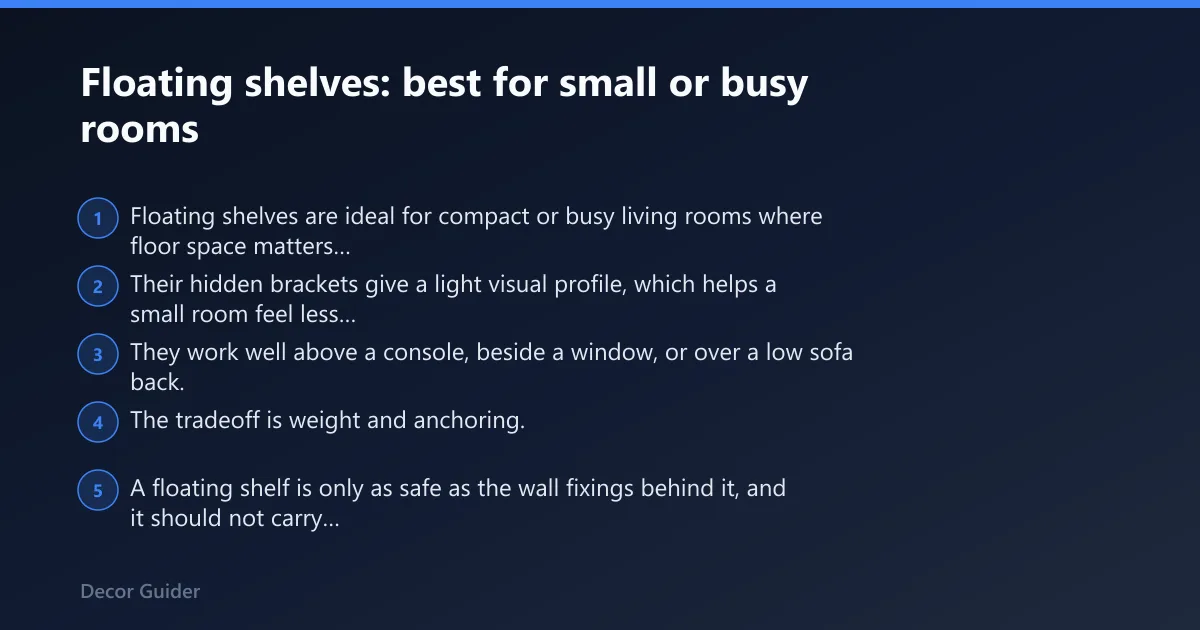 Steps: Floating shelves: best for small or busy rooms