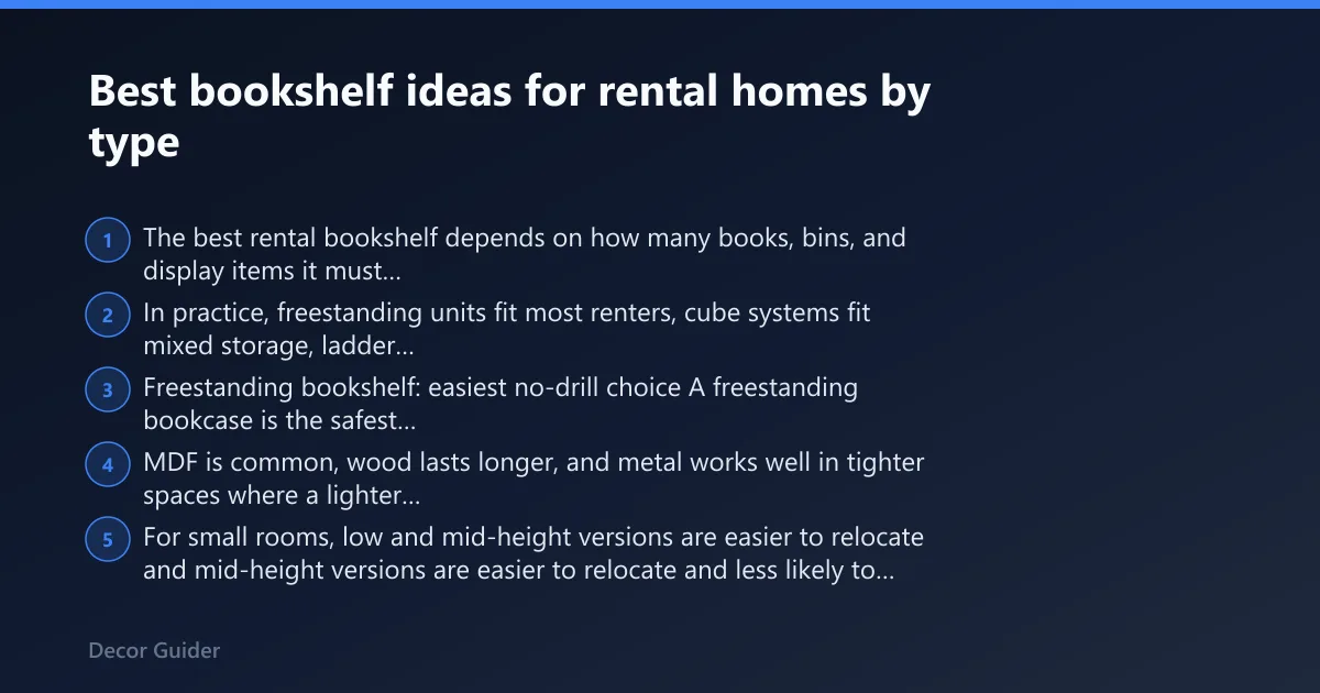 Steps: Best bookshelf ideas for rental homes by type