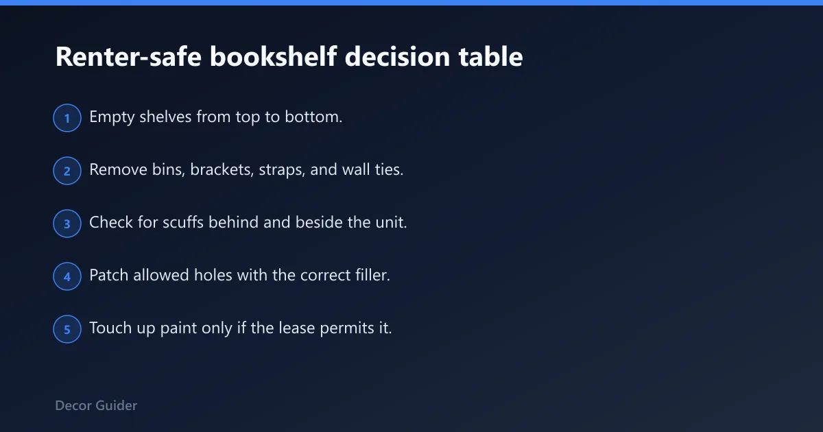 Steps: Renter-safe bookshelf decision table