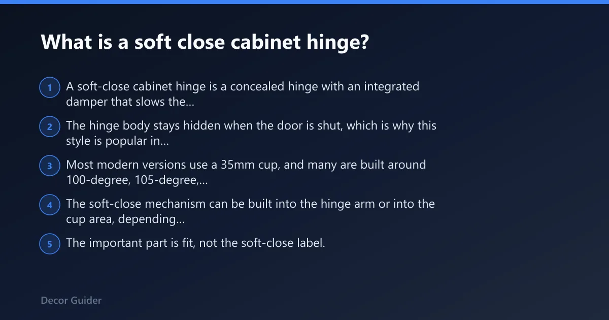 Steps: What is a soft close cabinet hinge?