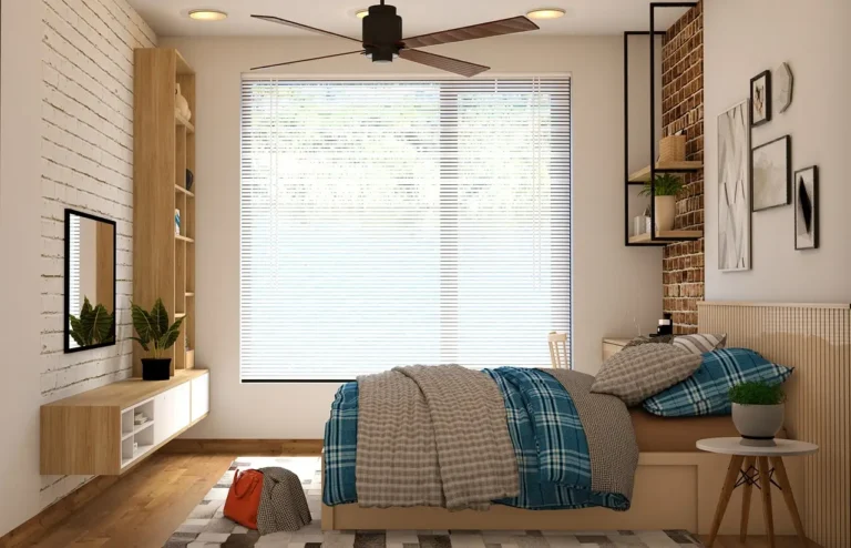Large ceiling fan with lights in a bright spacious living room with tall windows