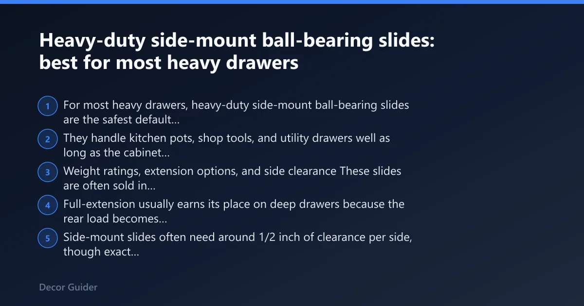 Steps: Heavy-duty side-mount ball-bearing slides: best for most heavy drawers