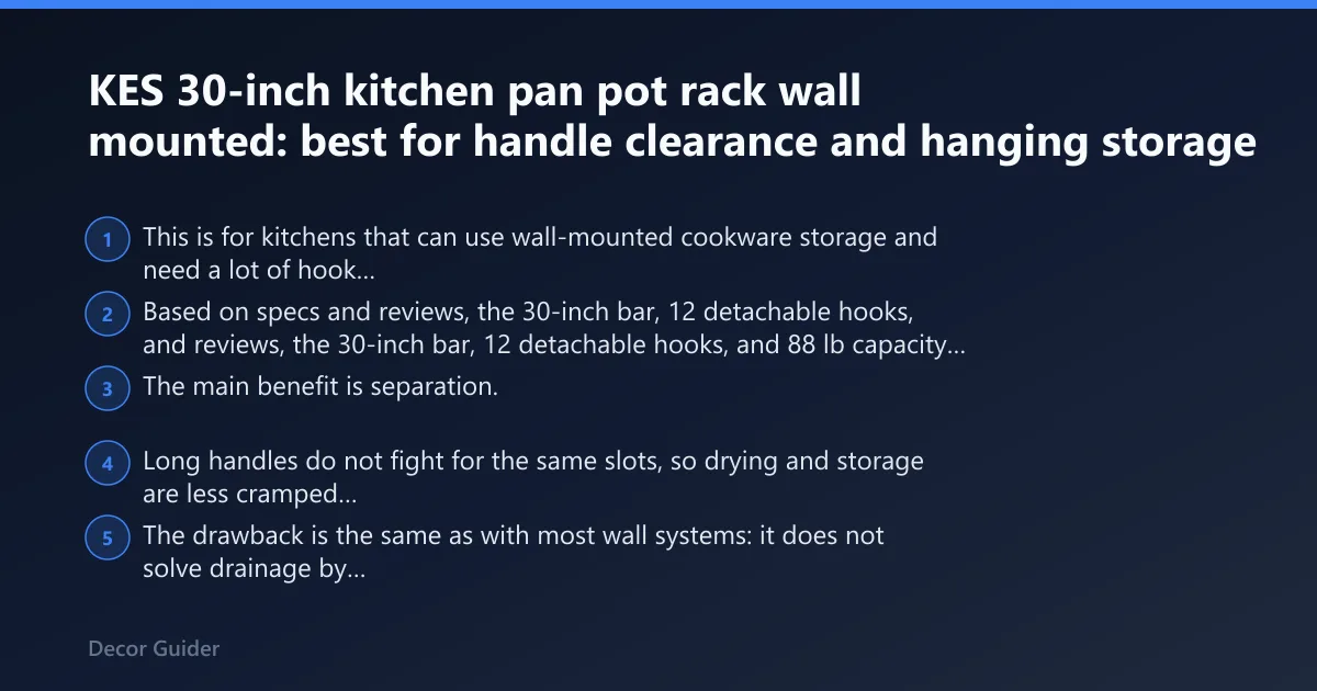 Steps: KES 30-inch kitchen pan pot rack wall mounted: best for handle clearance and hanging storage
