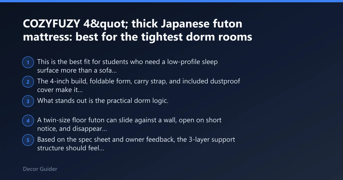 Steps: COZYFUZY 4" thick Japanese futon mattress: best for the tightest dorm rooms