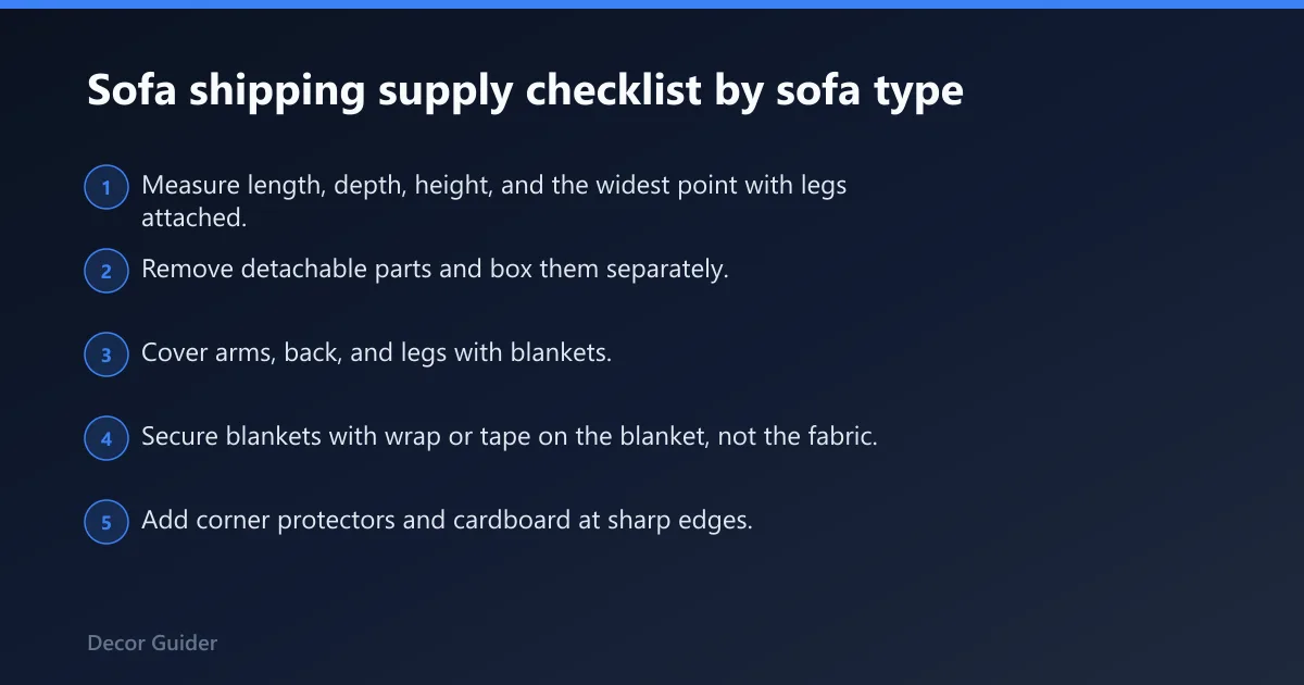 Steps: Sofa shipping supply checklist by sofa type