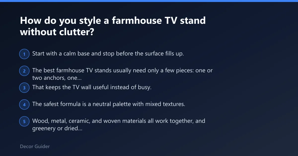 Steps: How do you style a farmhouse TV stand without clutter?