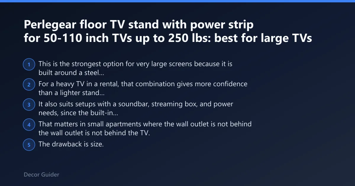 Steps: Perlegear floor TV stand with power strip for 50-110 inch TVs up to 250 lbs: best for large TVs