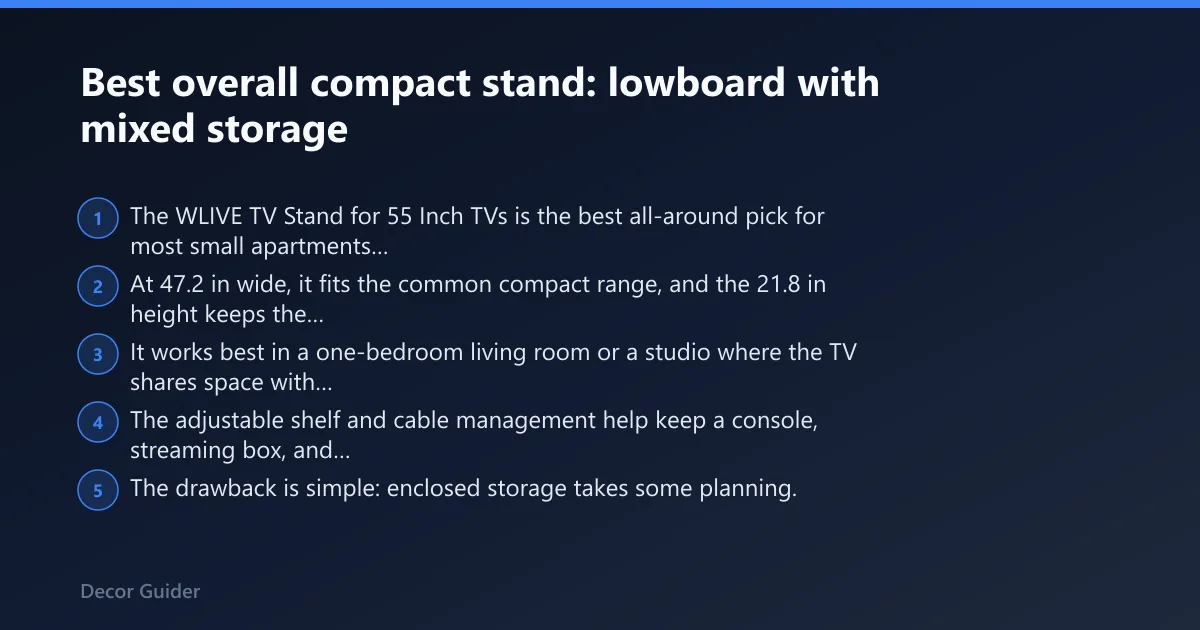 Steps: Best overall compact stand: lowboard with mixed storage