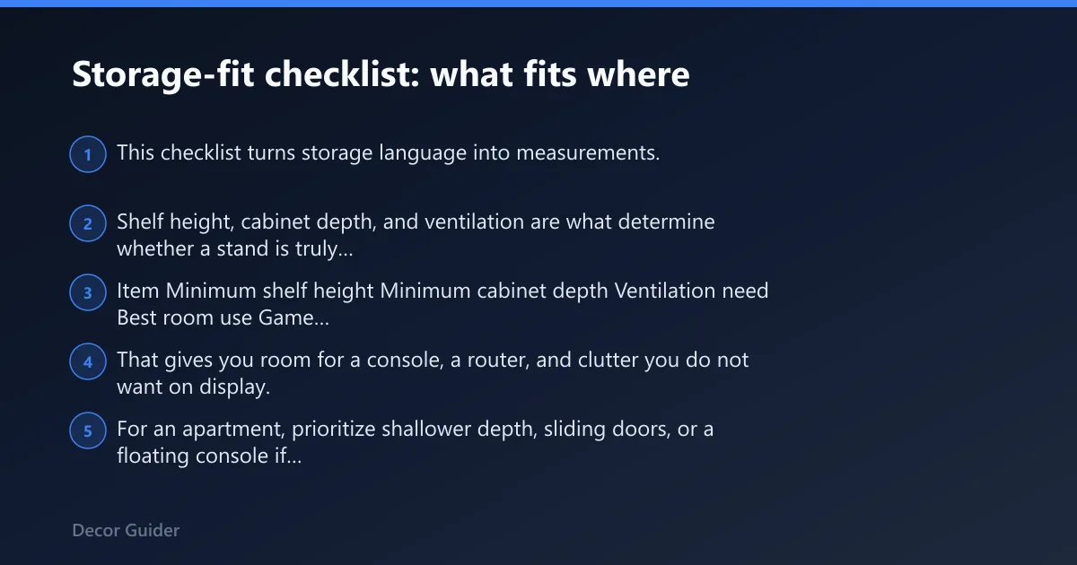 Steps: Storage-fit checklist: what fits where