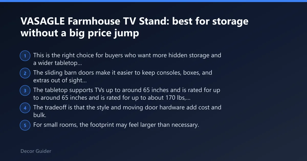 Steps: VASAGLE Farmhouse TV Stand: best for storage without a big price jump