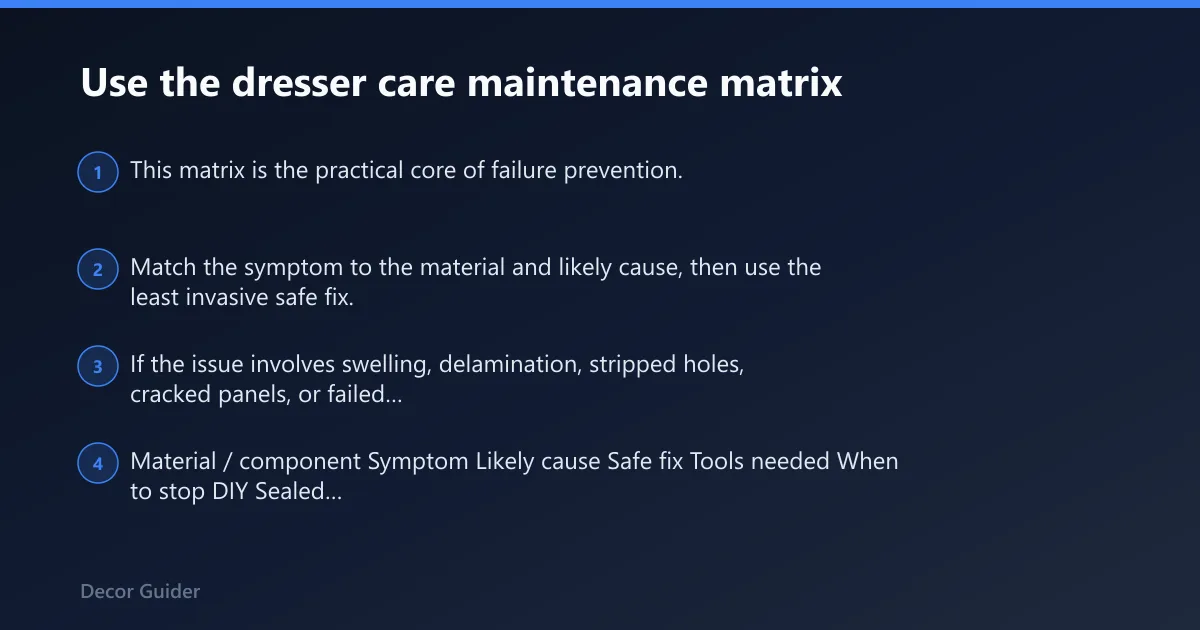 Steps: Use the dresser care maintenance matrix