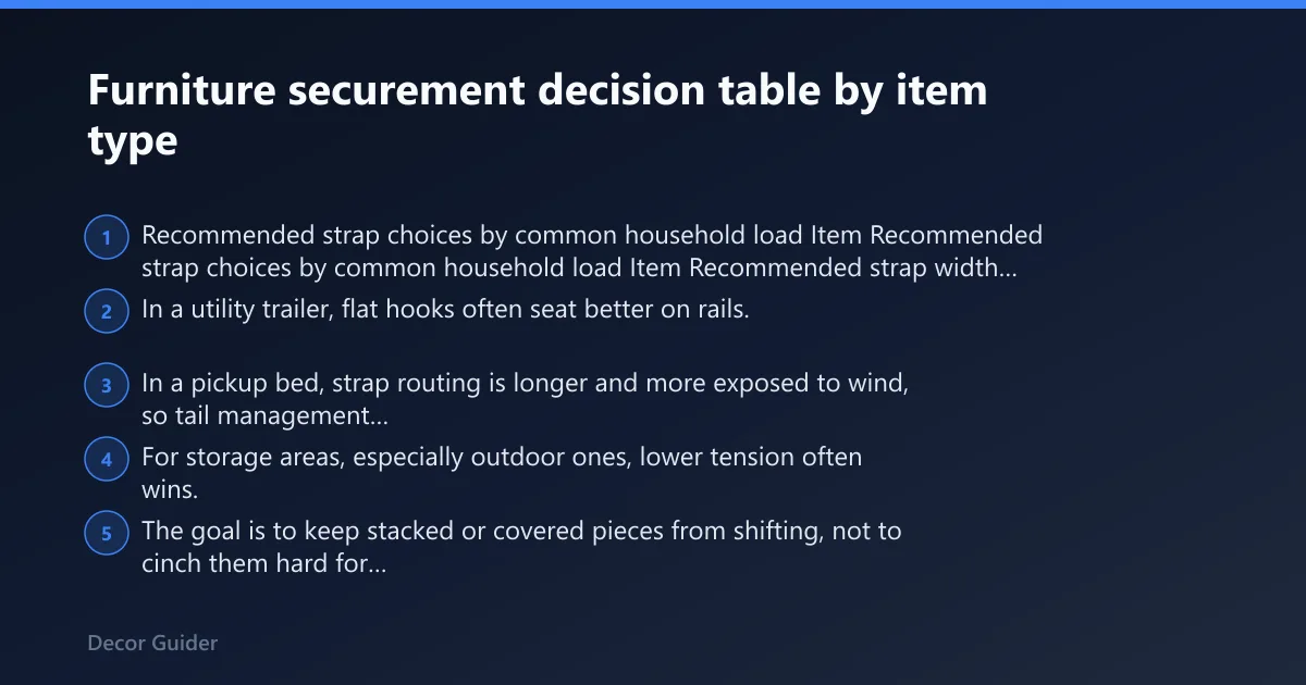 Steps: Furniture securement decision table by item type