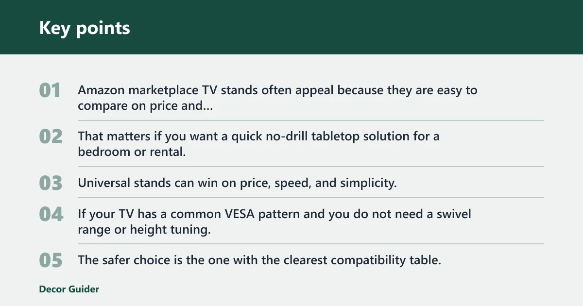 Key points: Alphason vs Amazon marketplace TV stands
