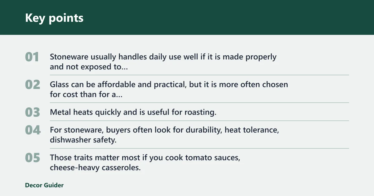Key points: Stoneware vs glass vs metal