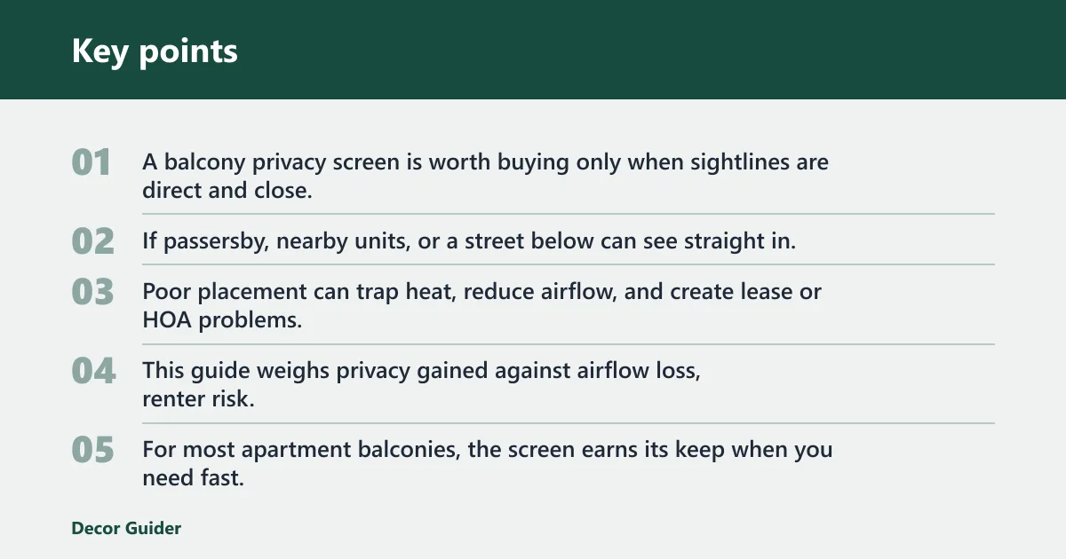 Key points: Verdict: is a balcony privacy screen worth it?