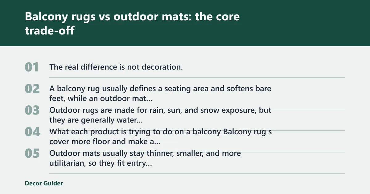 Steps: Balcony rugs vs outdoor mats: the core trade-off
