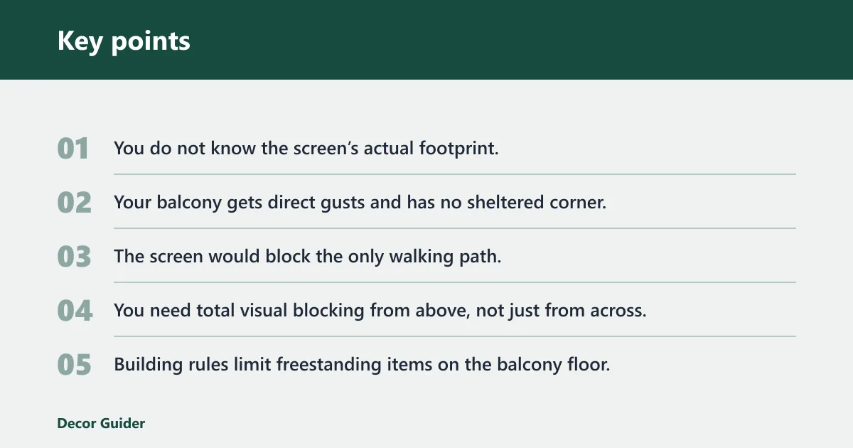 Key points: Privacy screen decision matrix