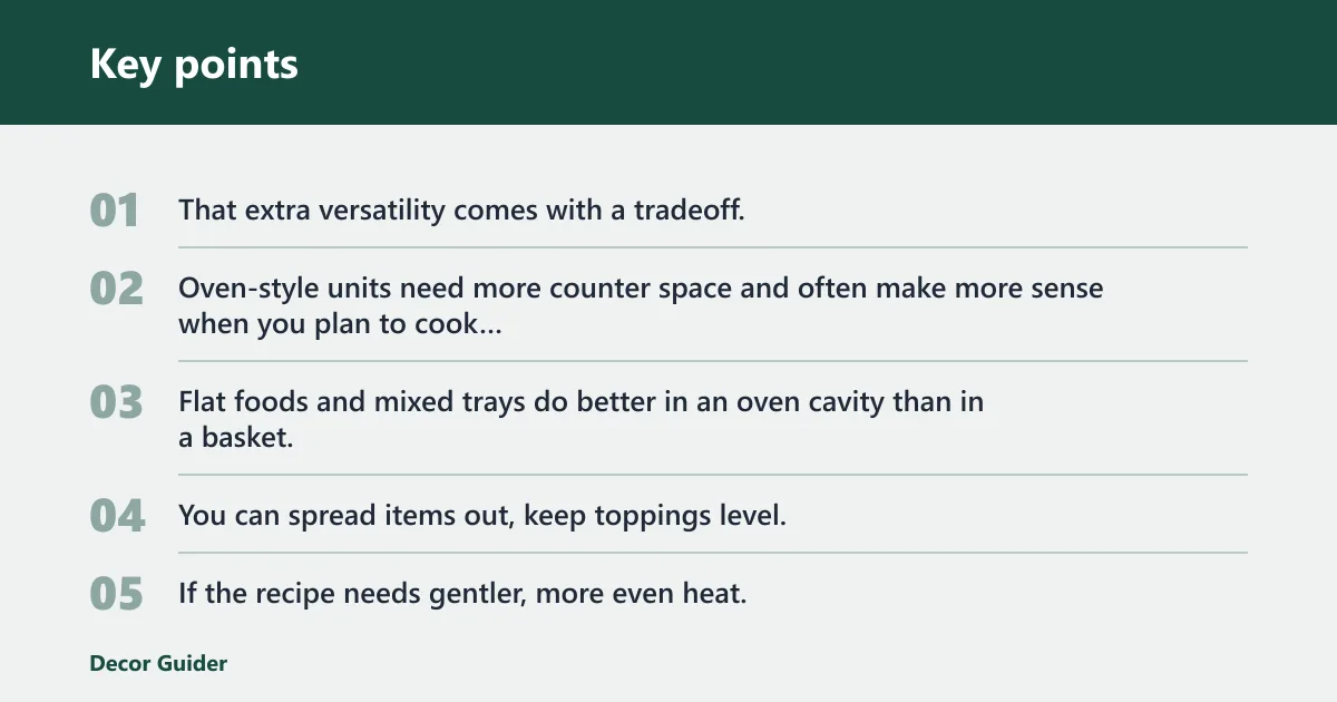Key points: Air fryer oven: best for mixed snack menus