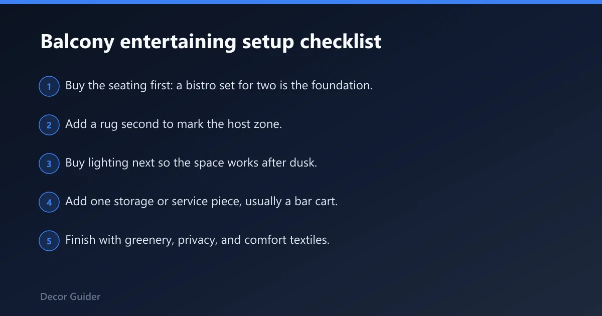 Steps: Balcony entertaining setup checklist