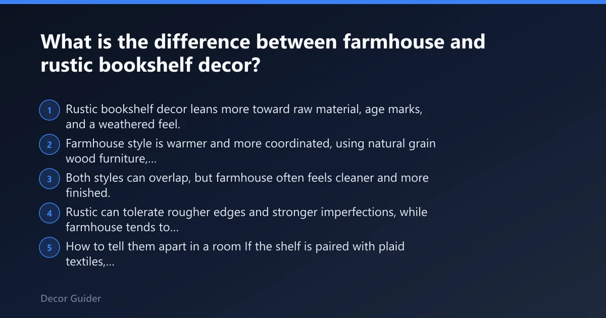 Steps: What is the difference between farmhouse and rustic bookshelf decor?