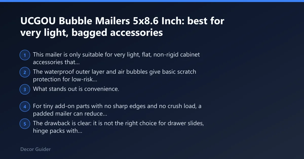 Steps: UCGOU Bubble Mailers 5x8.6 Inch: best for very light, bagged accessories