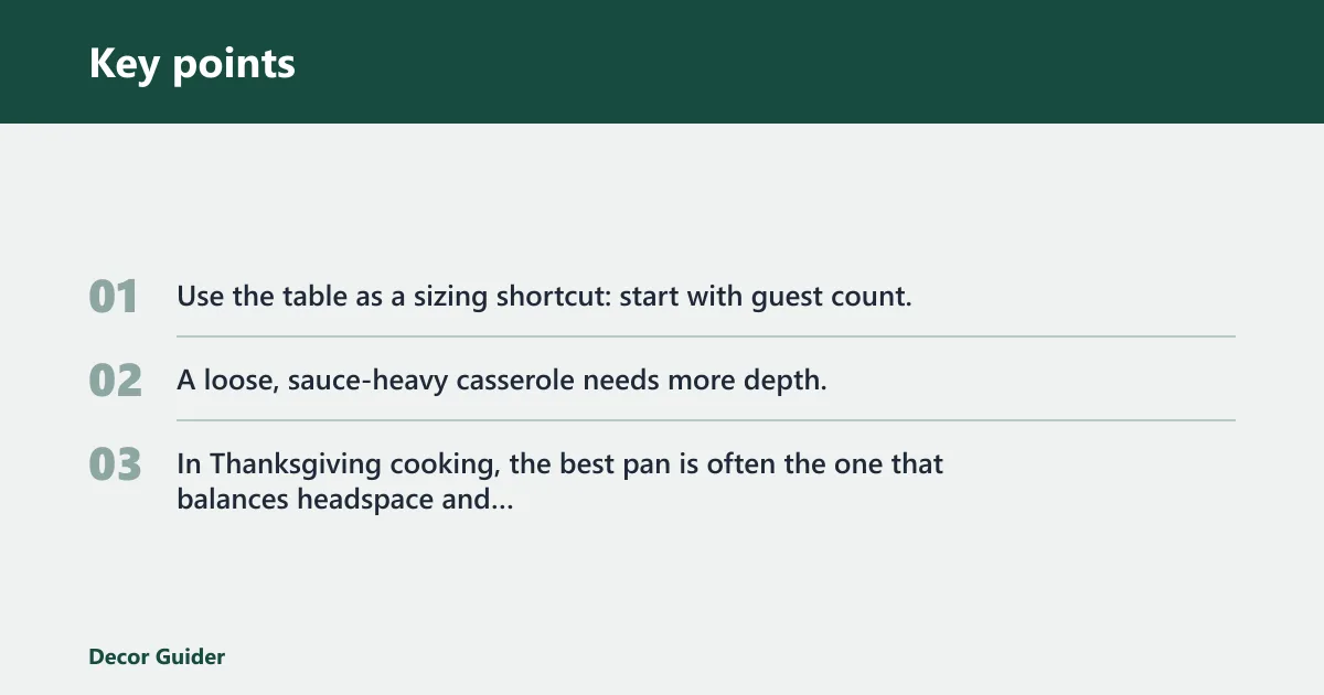 Key points: Casserole size calculator by guest count and side type