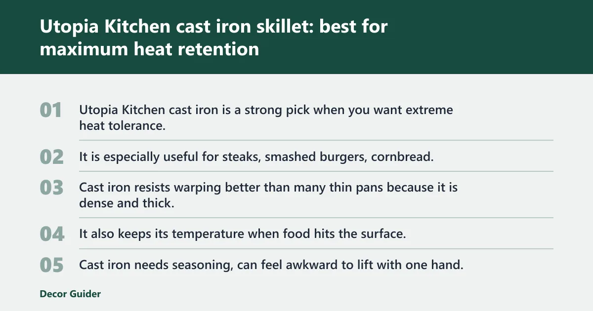 Steps: Utopia Kitchen cast iron skillet: best for maximum heat retention