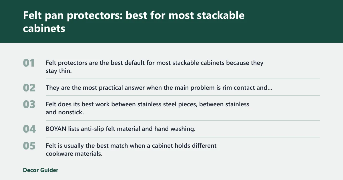 Steps: Felt pan protectors: best for most stackable cabinets