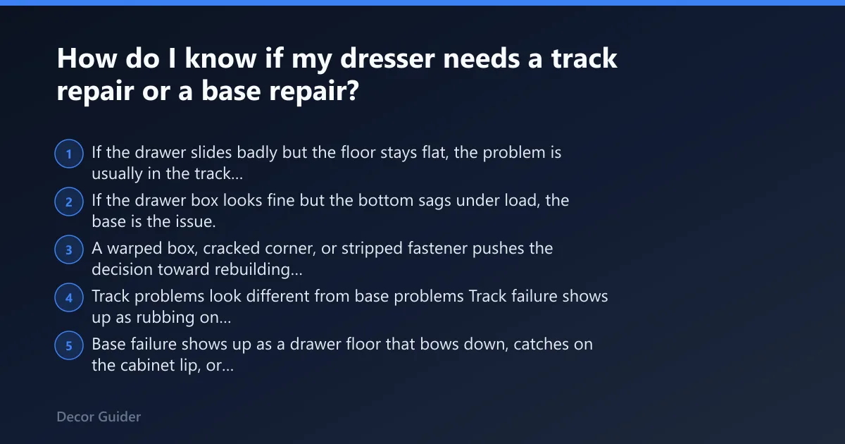 Steps: How do I know if my dresser needs a track repair or a base repair?