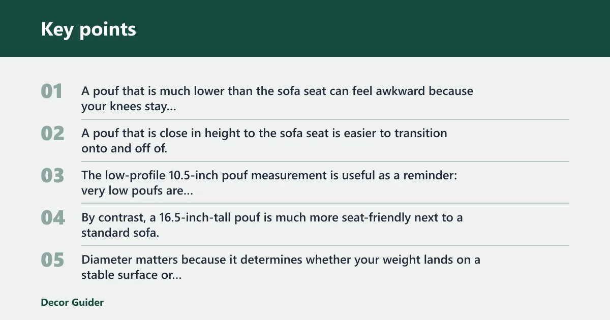 Key points: What size floor pouf works with a sofa?