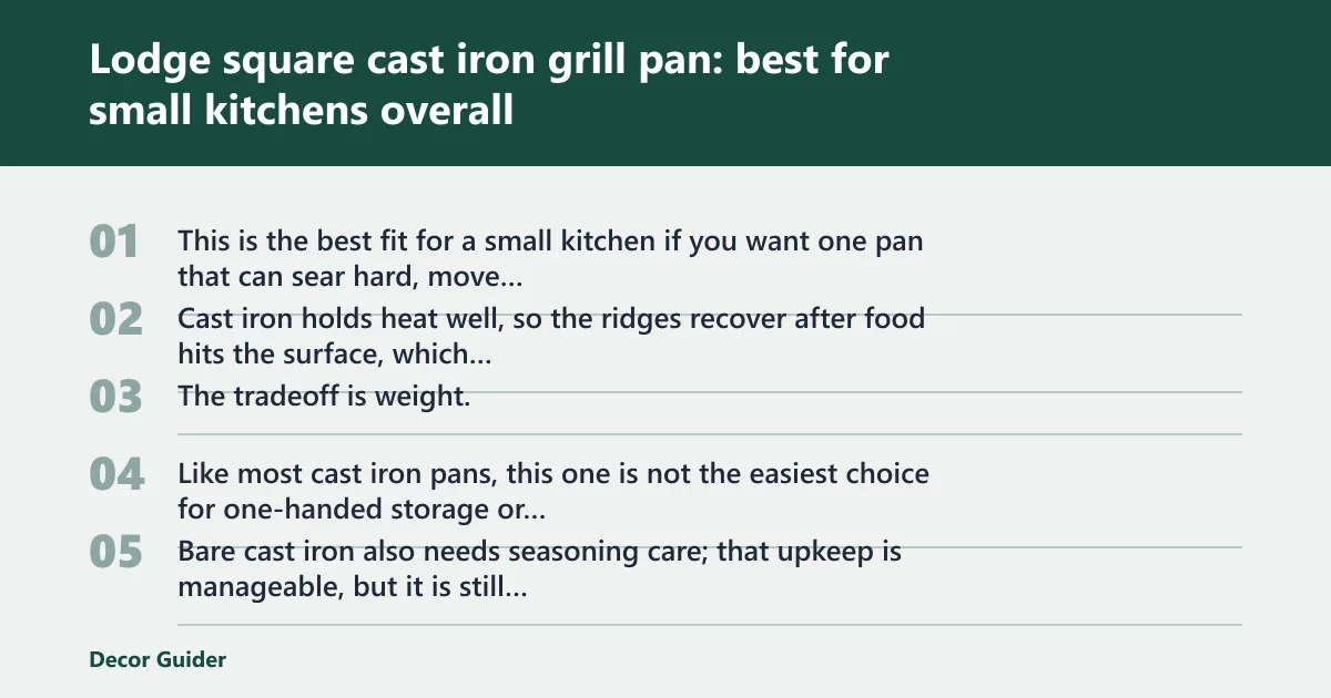 Steps: Lodge square cast iron grill pan: best for small kitchens overall