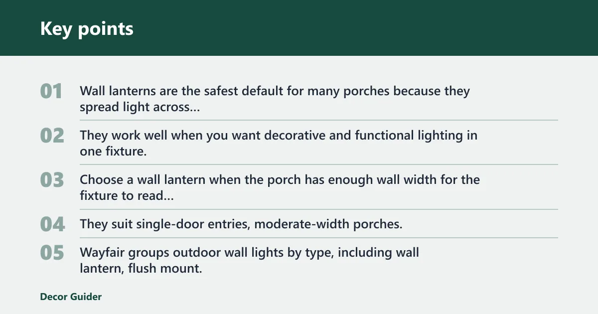 Key points: Wall lanterns: best for most porches