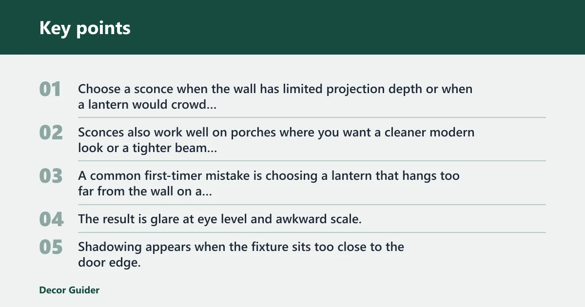 Key points: Sconces: best for narrow entries
