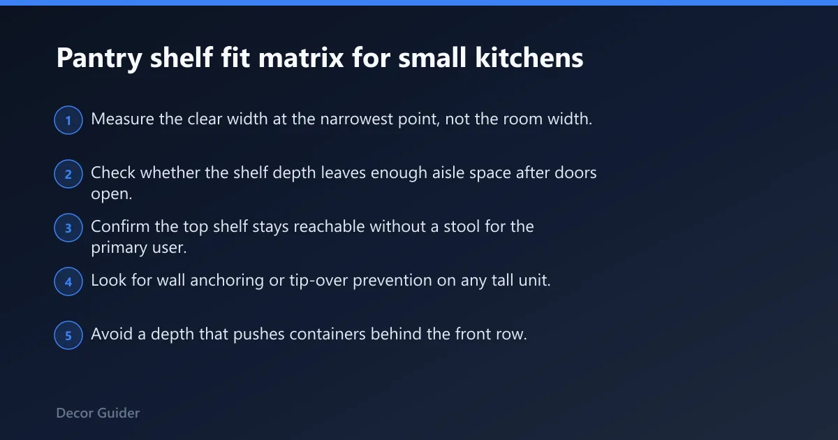 Steps: Pantry shelf fit matrix for small kitchens