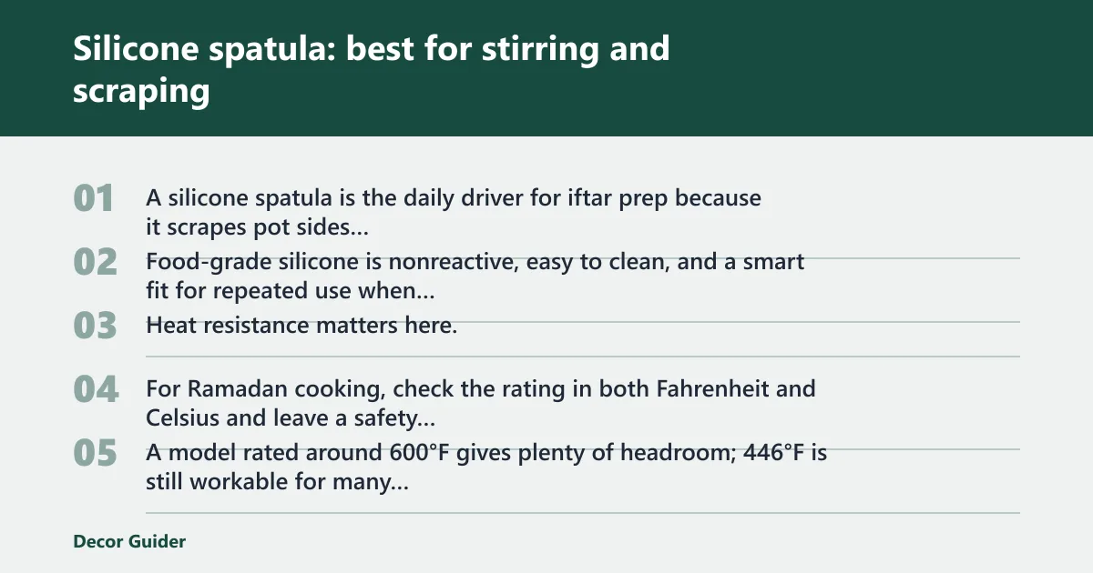 Steps: Silicone spatula: best for stirring and scraping